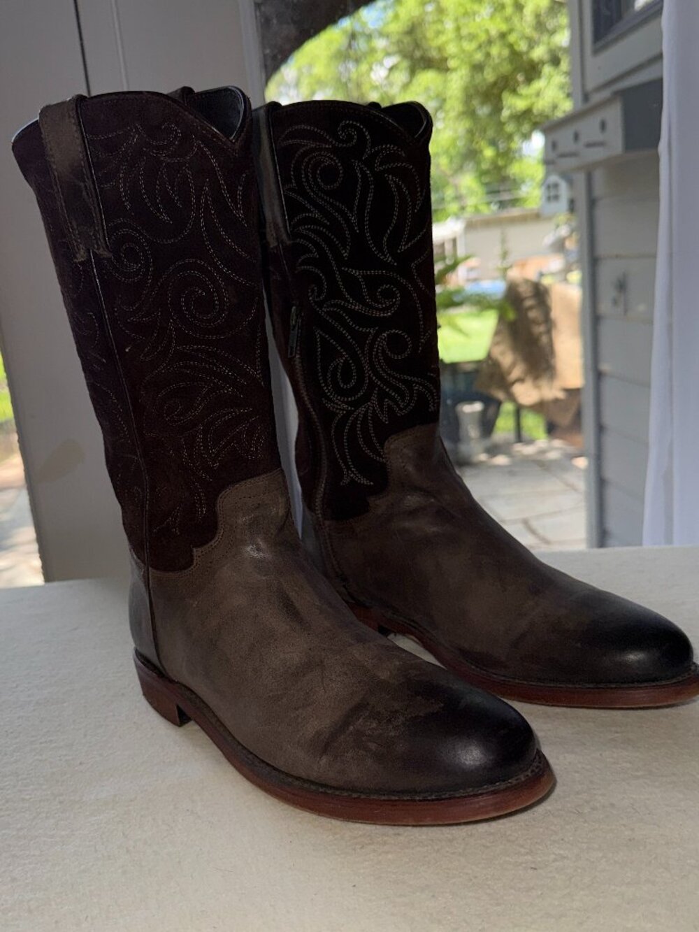 Reba Justin Boots Women's Western Anthem Boots Dark Brown Leather Suede Size 8 - Picture 3 of 14